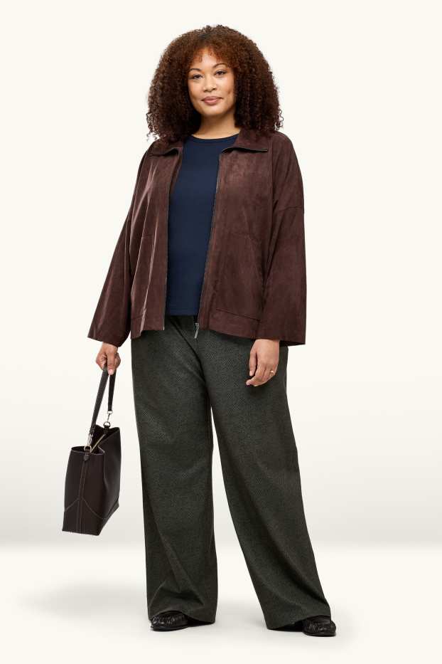 Femmes - Pantalon en toile - high waist - wide leg - à motif - vert foncé