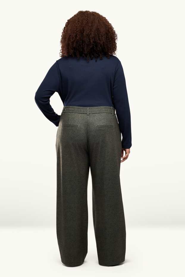 Femmes - Pantalon en toile - high waist - wide leg - à motif - vert foncé