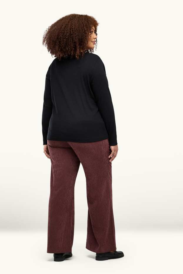 Femmes - Pantalon en velours côtelé - mid waist - jambes larges - bordeaux