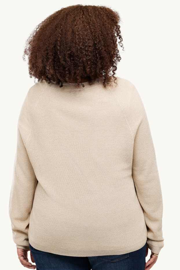 Damen - Pullover mit V-Ausschnitt - Glanz-Effekt - cremefarben