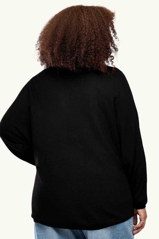 Damen - Pullover - gerippt - schwarz