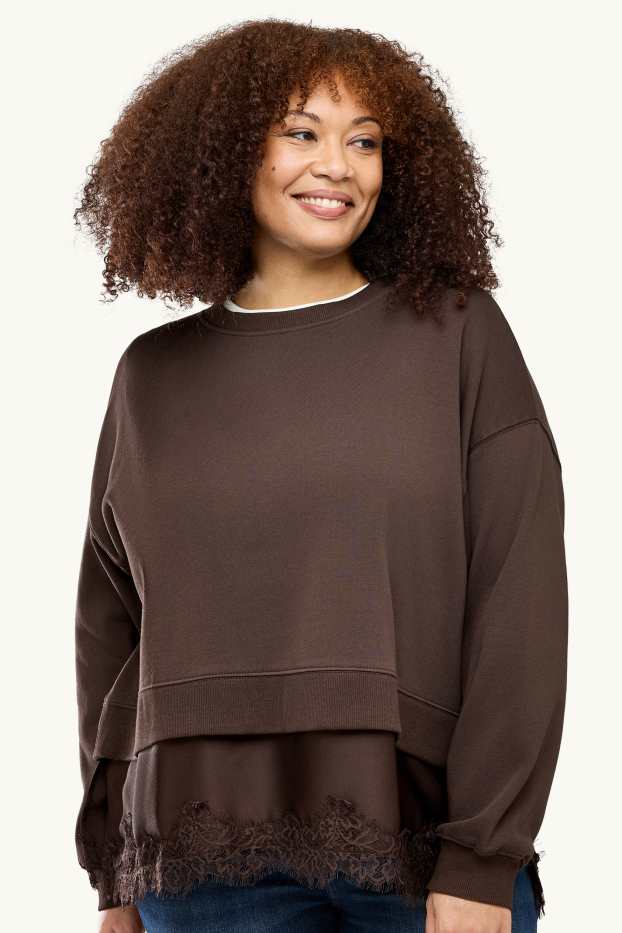 Damen - Sweatshirt - 2-in-1-Look - dunkelbraun