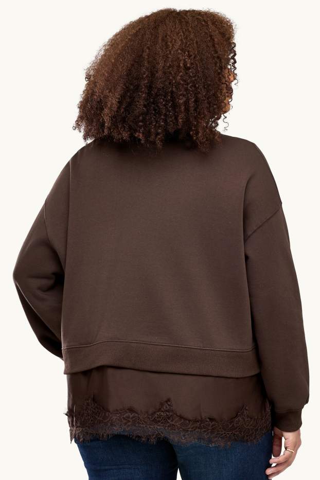 Damen - Sweatshirt - 2-in-1-Look - dunkelbraun