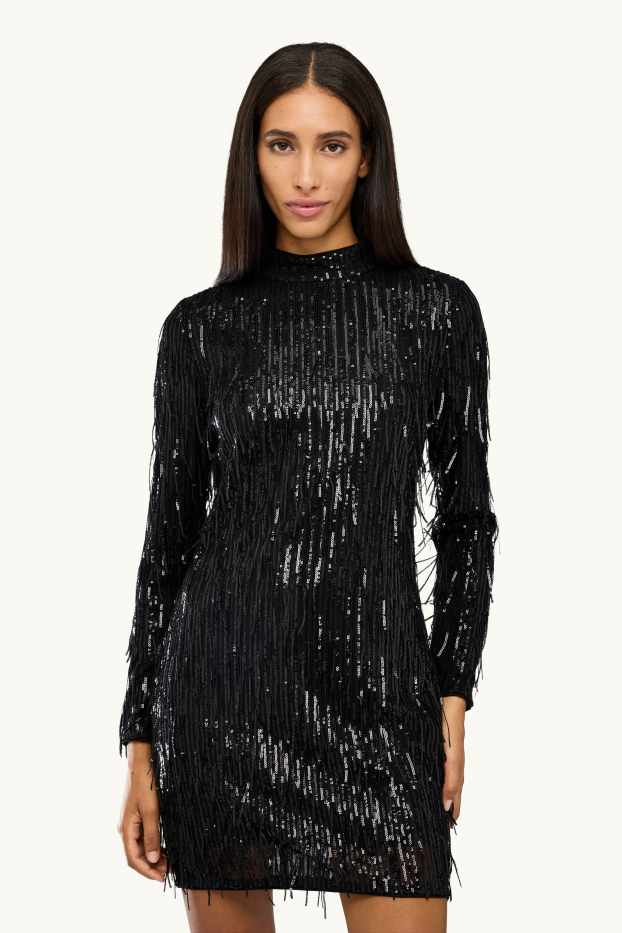 Dona - Vestit de xifó amb lluentons i serrells - straight fit - negre