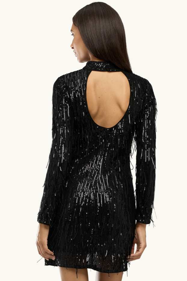 Dona - Vestit de xifó amb lluentons i serrells - straight fit - negre