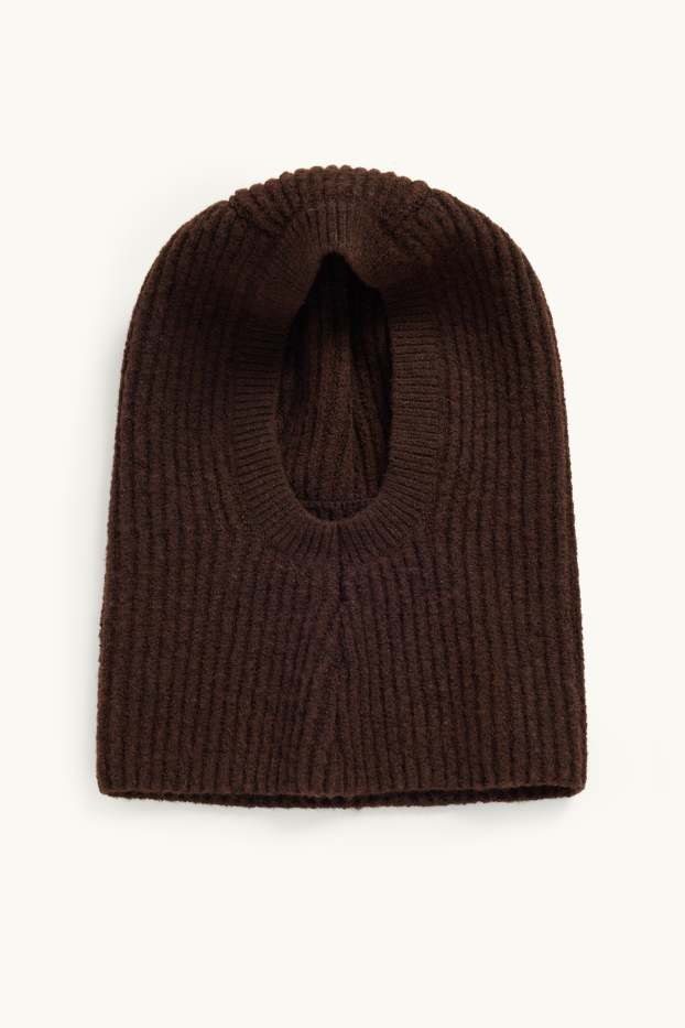 Women - Balaclava - ribbed - dark brown