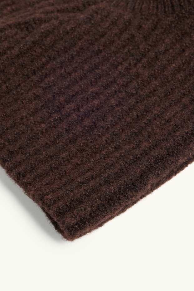 Women - Balaclava - ribbed - dark brown