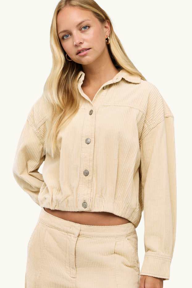 Dames - Blouse van corduroy - crèmekleurig