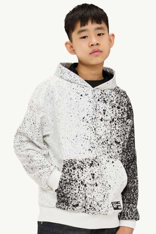 Kinder Jungen - Hoodie - gemustert - weiss / schwarz