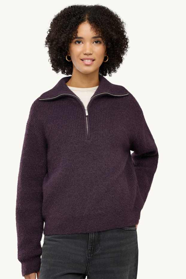 Femmes - Pull - finition côtelée - violet