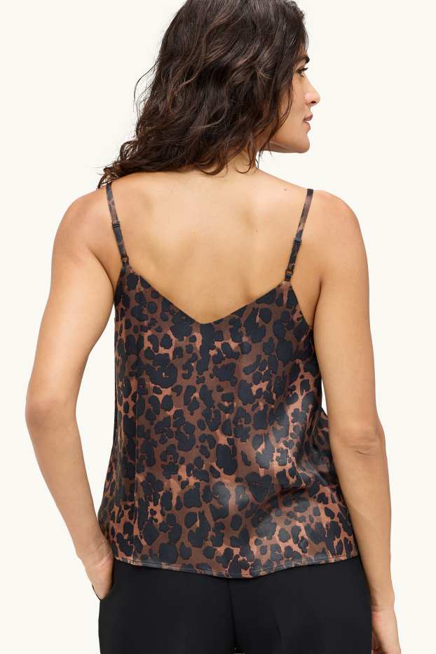 Damen - Crop Satin-Top - Leo-Print - braun