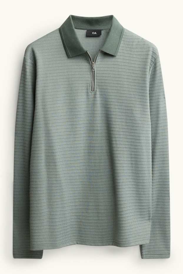 Herren - Langarm-Poloshirt - Regular Fit - gerippt - dunkelgrün