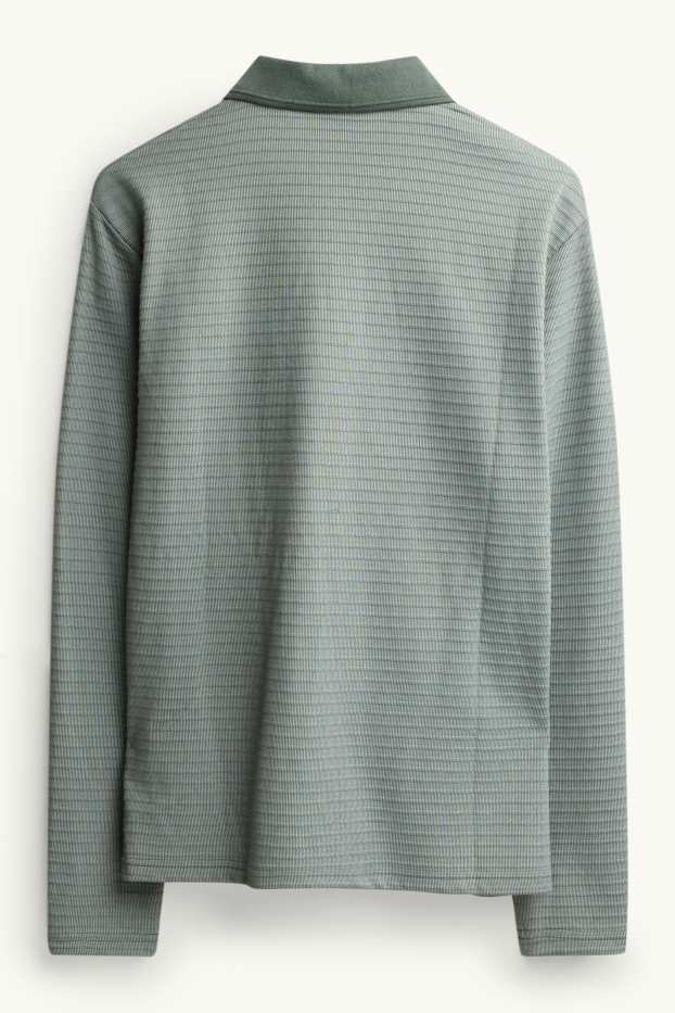 Herren - Langarm-Poloshirt - Regular Fit - gerippt - dunkelgrün
