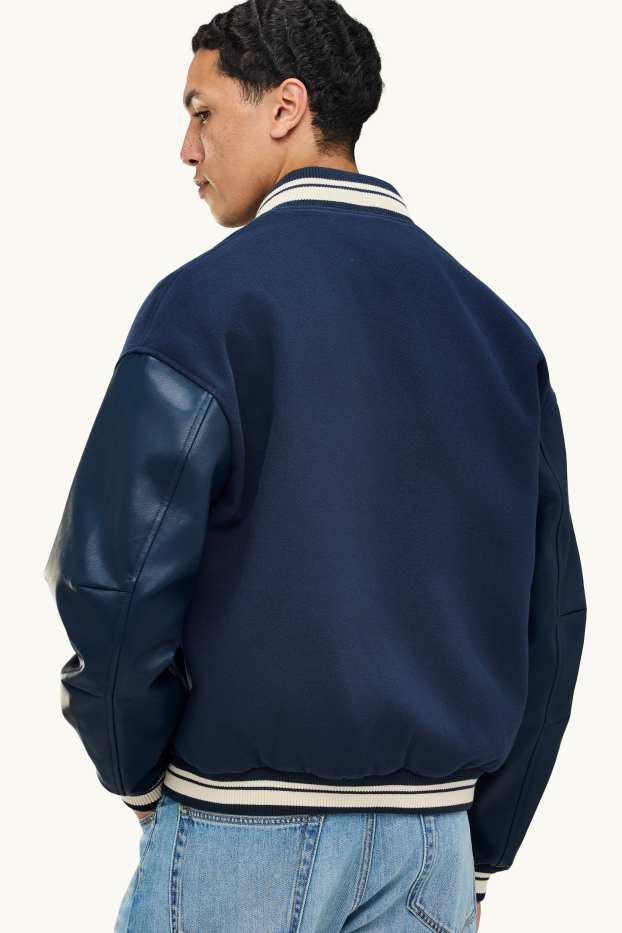 Men - Varsity jacket - dark blue / creme white