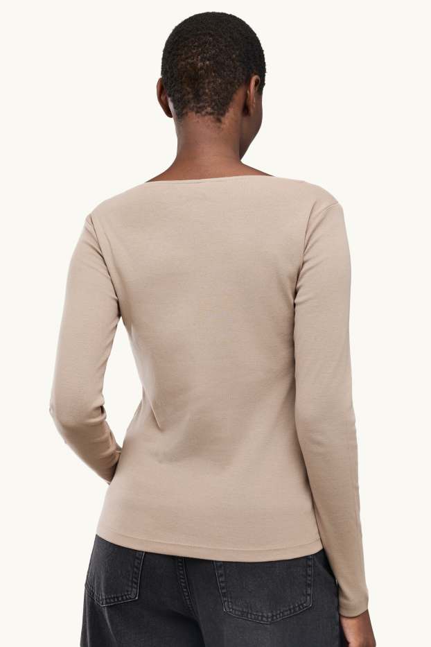 Dona - Samarreta de màniga llarga - slim fit - beix clar