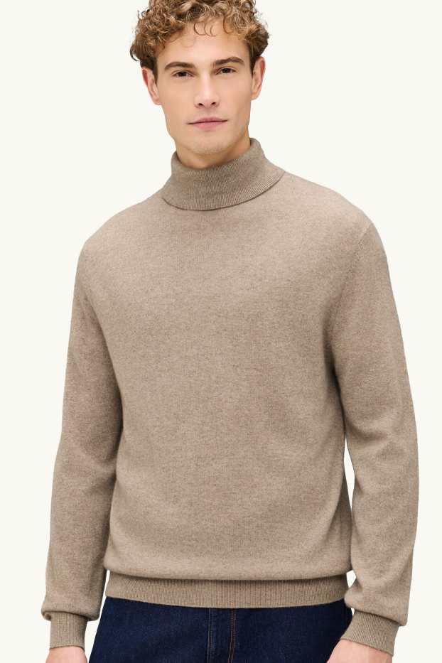 Herren - Kaschmir-Rollkragenpullover - beige-melange