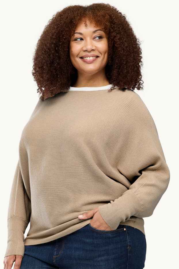 Damen - Pullover - gerippt - sandfarben