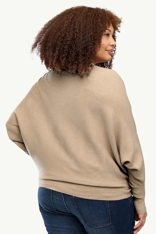 Damen - Pullover - gerippt - sandfarben