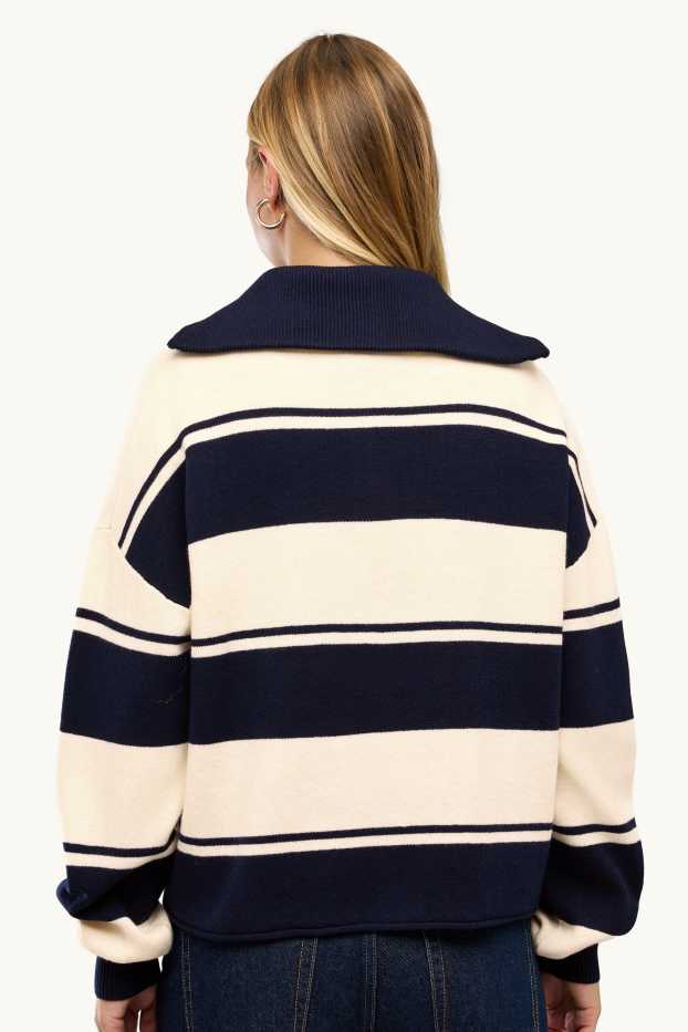 Dames - Trui - gestreept - donkerblauw / crème wit