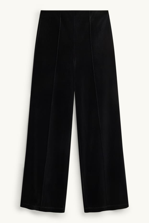 Donna - Pantaloni di velluto - vita alta - gamba larga - nero
