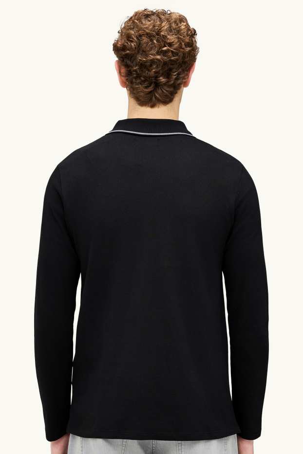 Hommes - Polo à manches longues - slim fit - noir