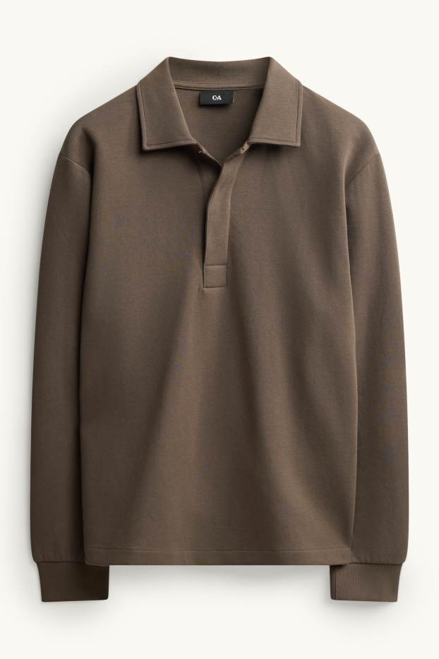 Bărbați - Tricou polo cu mânecă lungă - relaxed fit - kaki