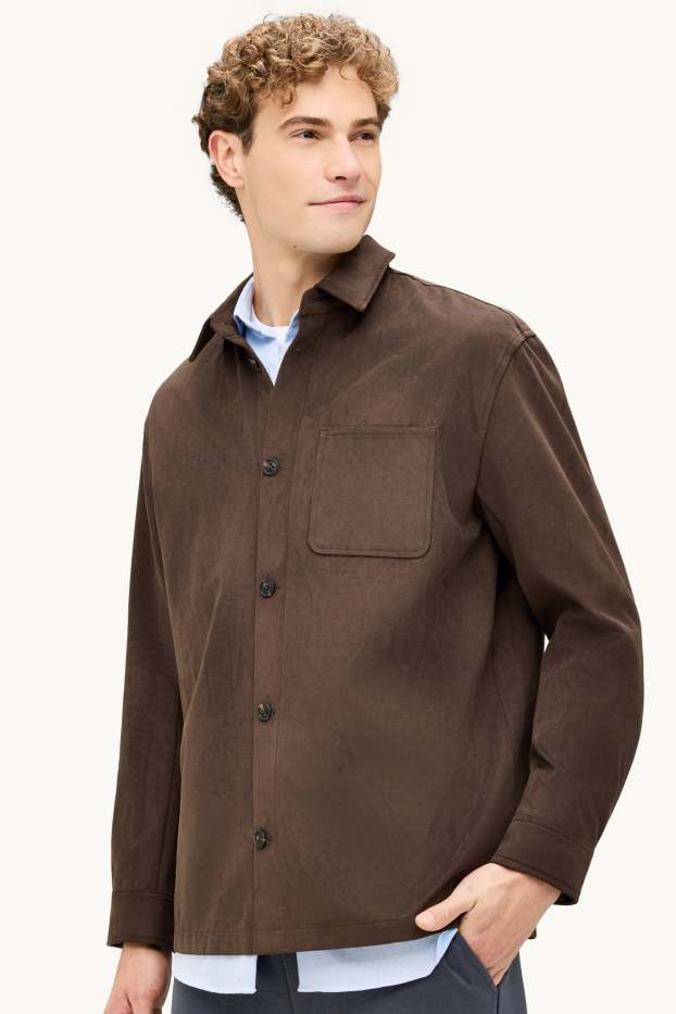 Heren - Overhemdjas - relaxed fit - Kent - imitatiesuède - bruin