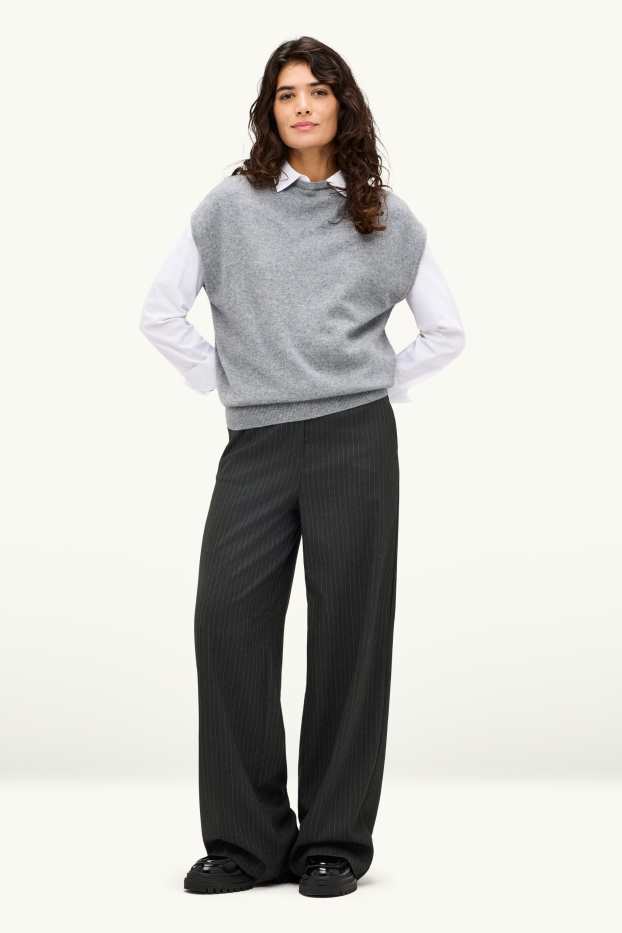 Femmes - Pantalon de bureau - high waist - wide leg - à rayures - noir