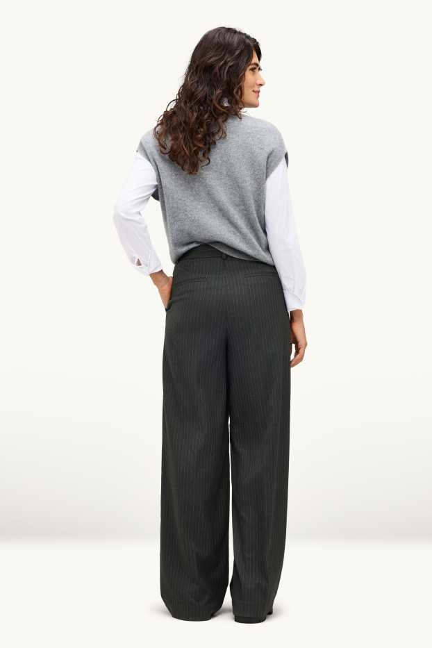 Femmes - Pantalon de bureau - high waist - wide leg - à rayures - noir
