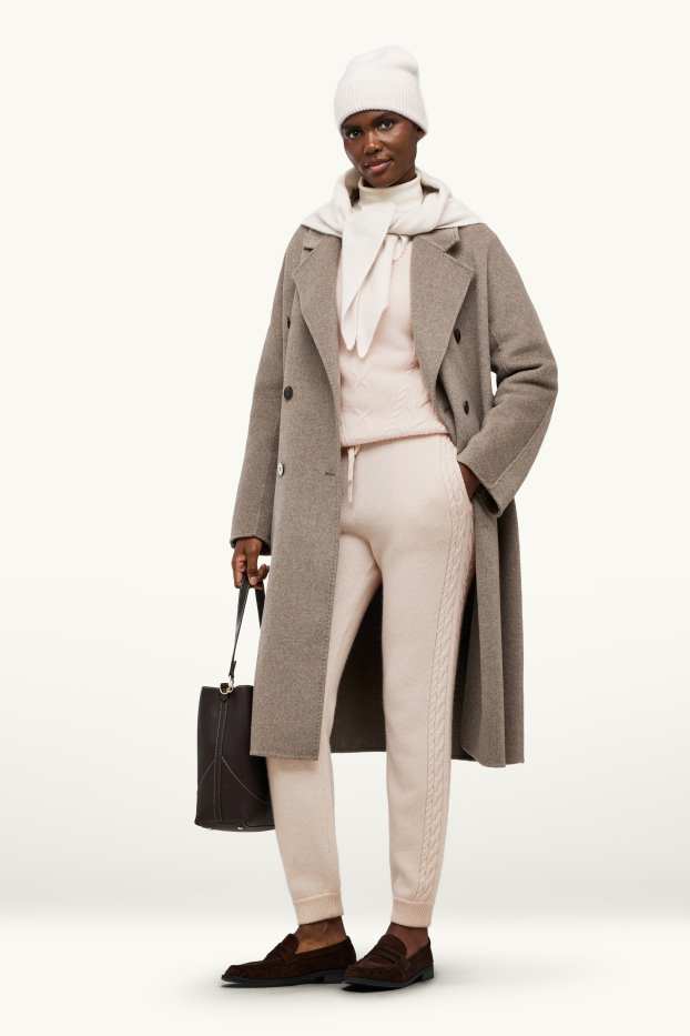 Women - Knitted joggers with cashmere content - wool blend - light beige