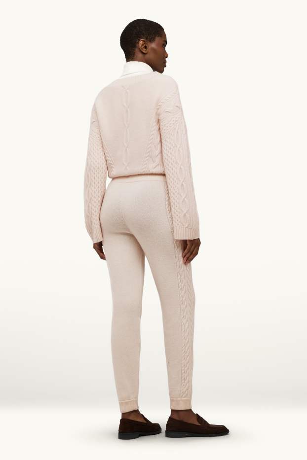 Women - Knitted joggers with cashmere content - wool blend - light beige