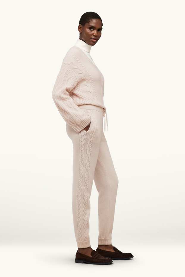 Women - Knitted joggers with cashmere content - wool blend - light beige
