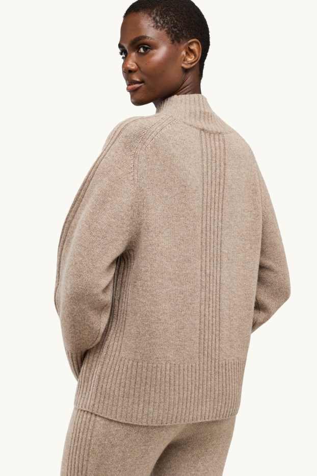 Women - Jumper with stand-up collar and cashmere content - wool blend - light brown