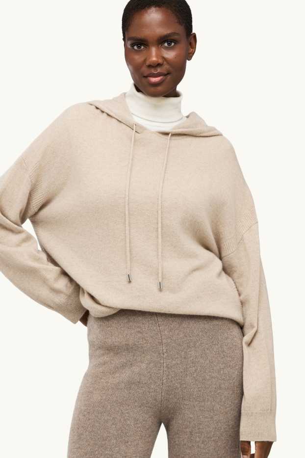 Dames - Hoodie van kasjmier - licht beige