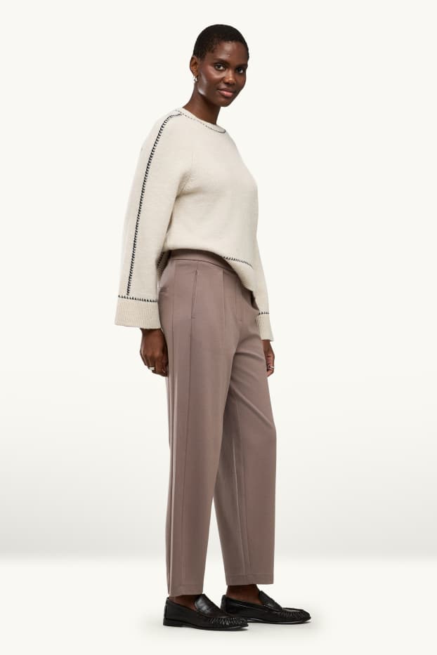 Damen - Jersey-Hose - High Waist - Barrel Leg - taupe