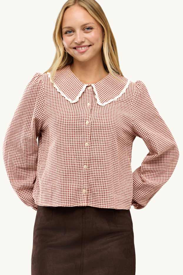 Women - Blouse - check - red / white
