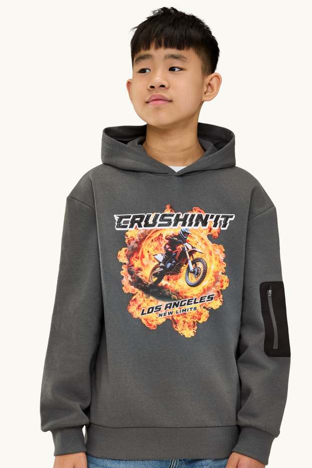 Children Boys - Biker and fire - hoodie - dark gray