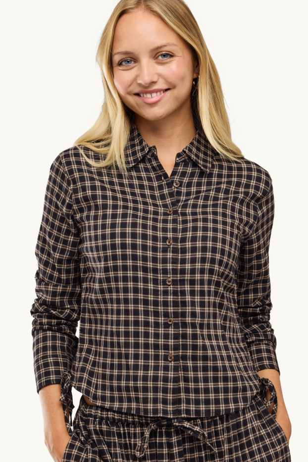 Women - Shirt blouse - check - brown / beige