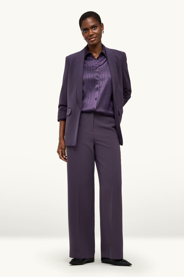 Donna - Pantaloni business - vita alta - gamba ampia - viola