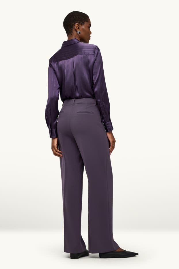 Donna - Pantaloni business - vita alta - gamba ampia - viola