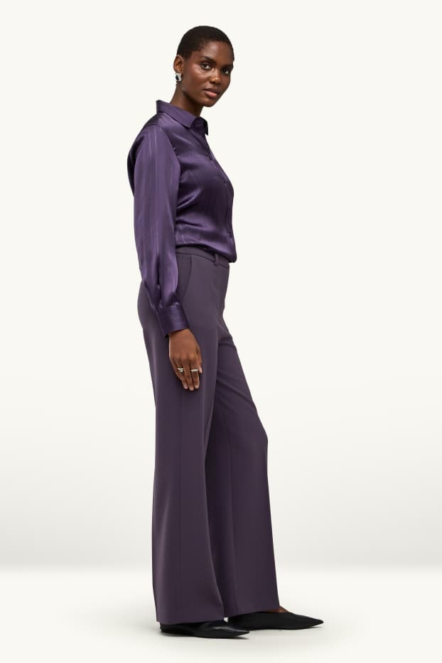 Donna - Pantaloni business - vita alta - gamba ampia - viola
