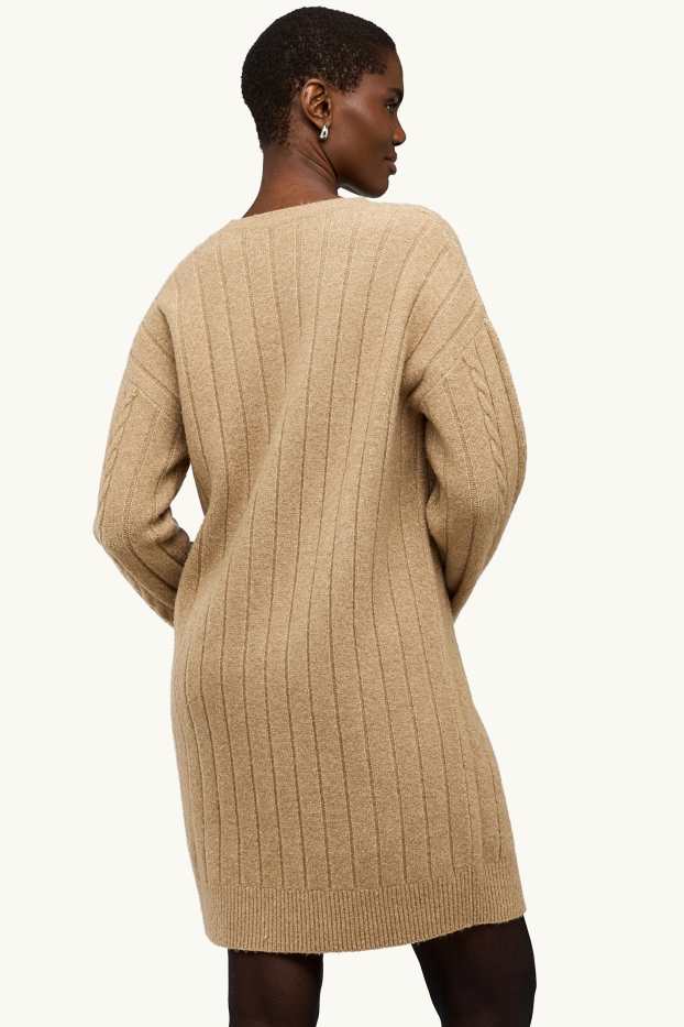 Femei - Rochie din tricot - straight fit - cu torsade - bej