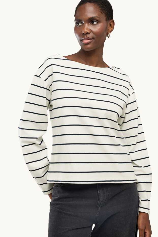 Dames - Longsleeve - regular fit - gestreept - wit / zwart