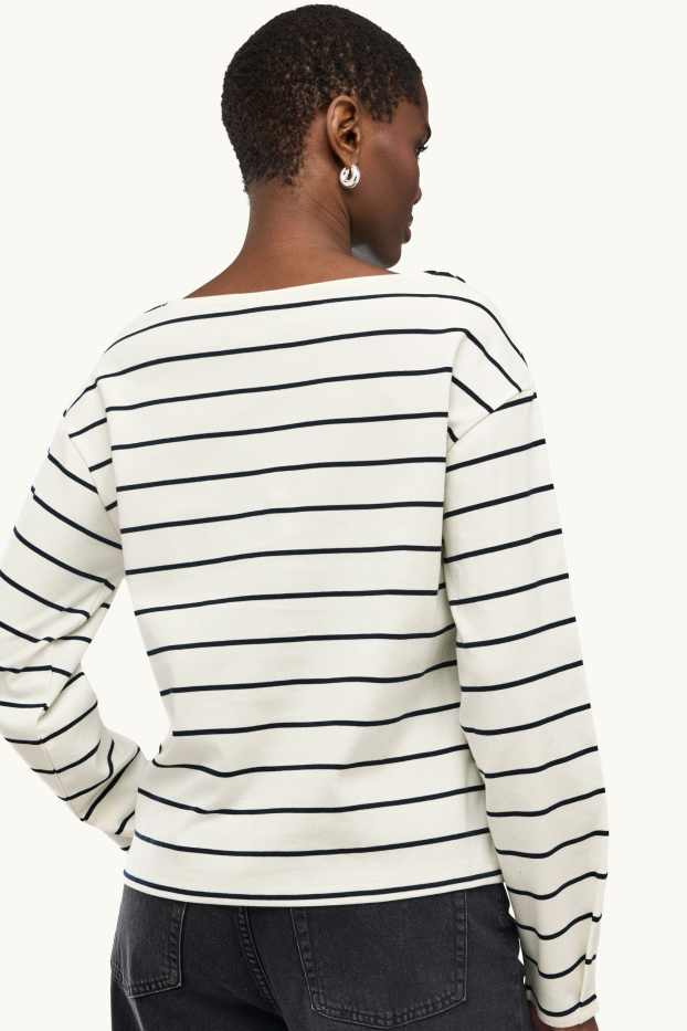 Dames - Longsleeve - regular fit - gestreept - wit / zwart