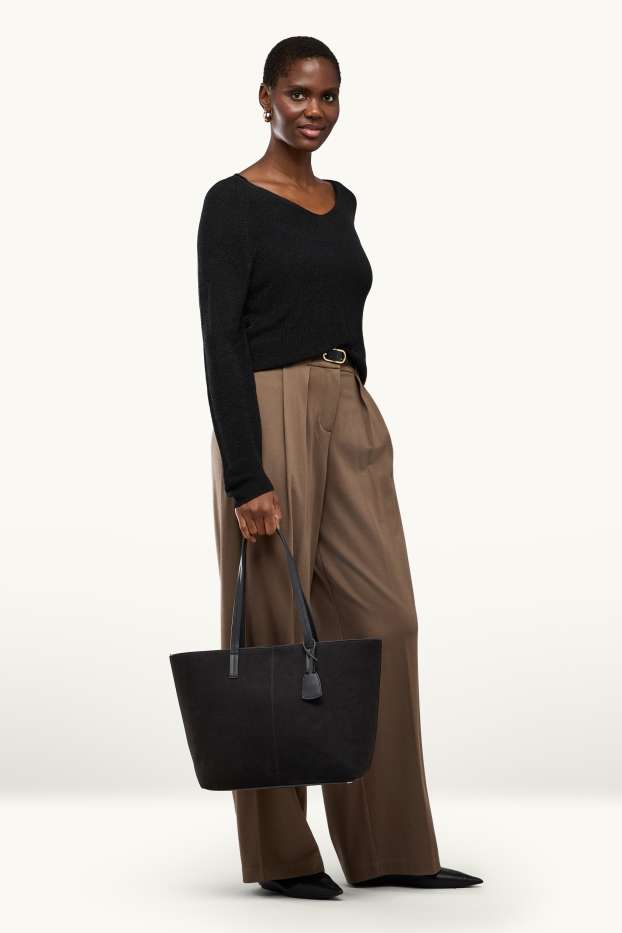 Women - Large shopper - faux suede - black