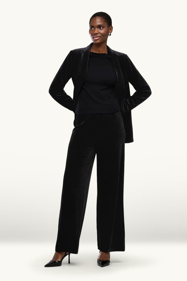 Dona - Pantalons de vellut - high waist - straight fit - negre