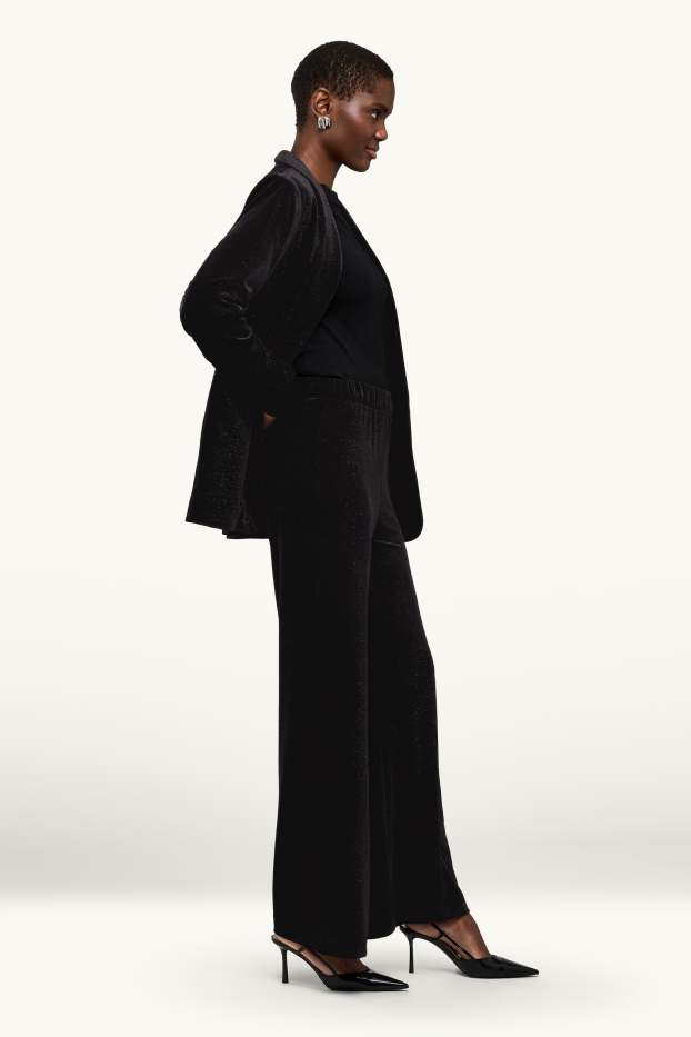 Dona - Pantalons de vellut - high waist - straight fit - negre