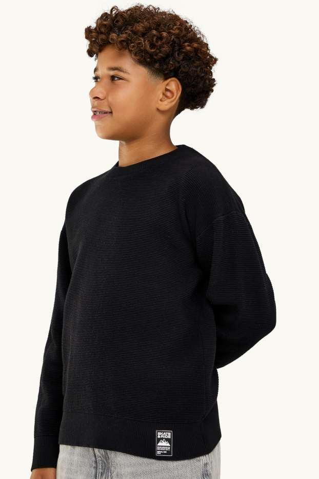 Kinder Jungen - Pullover - gerippt - schwarz
