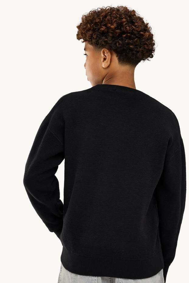 Kinder Jungen - Pullover - gerippt - schwarz