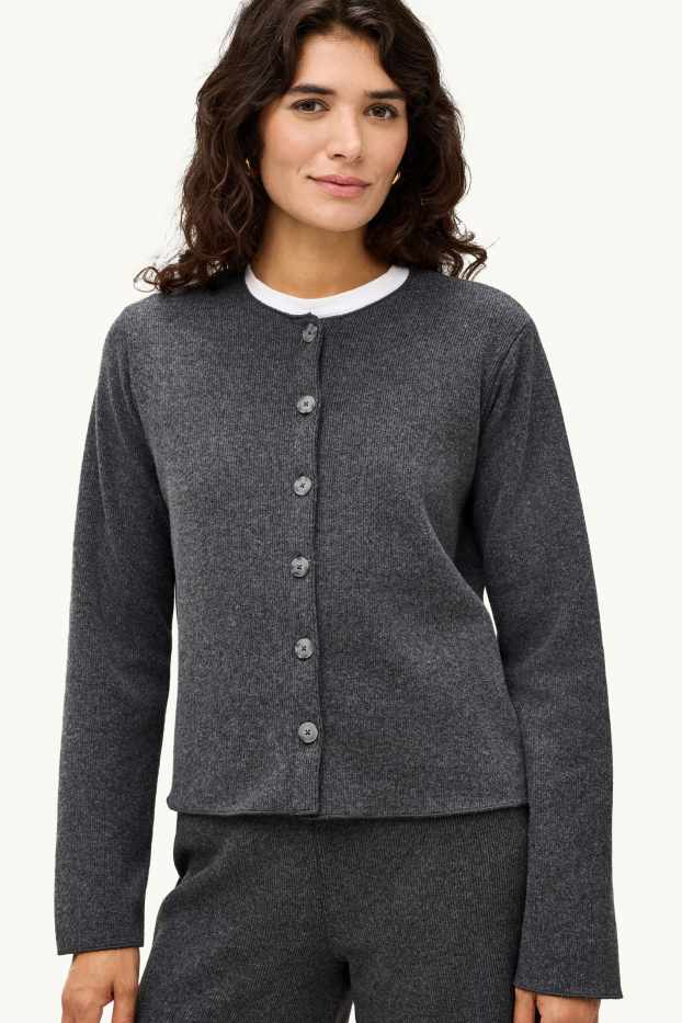 Donna - Cardigan - a coste - grigio scuro